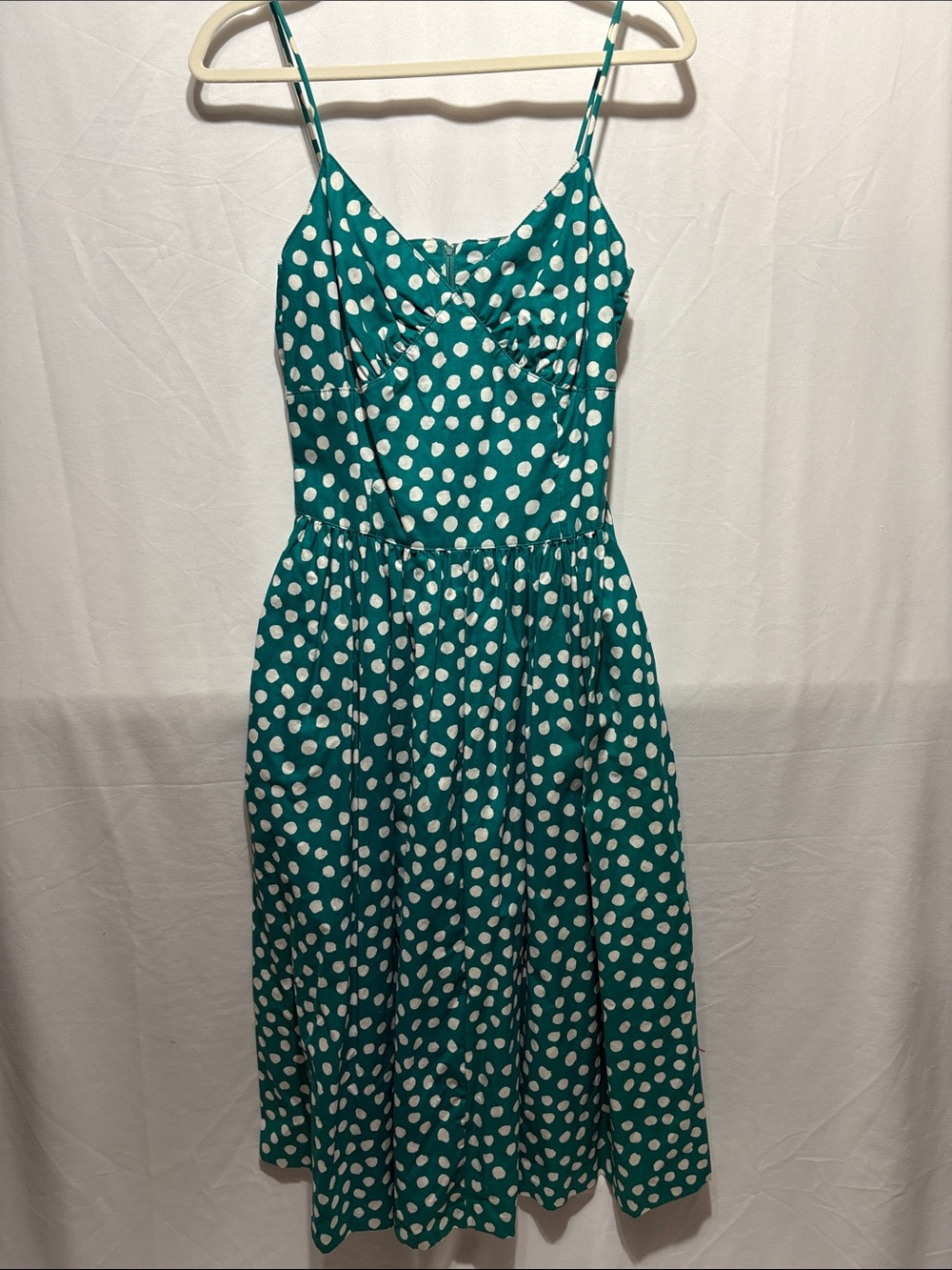 Teal Green Polka Dot Midi Dress with Spaghetti Straps